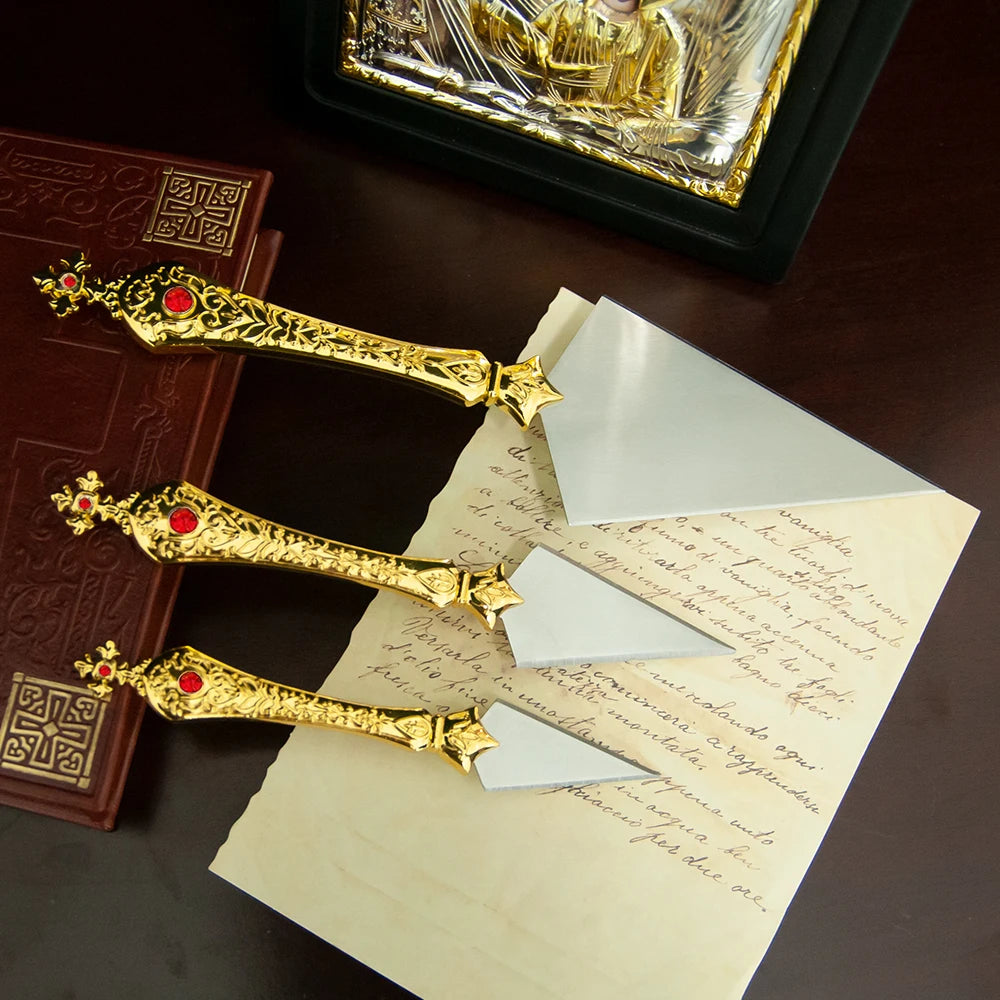 3 Pcs Orthodox Religious Knife Set – Zinc Alloy Handles with Diamond-Inlaid Cross & Stainless Steel Blades - Image 7