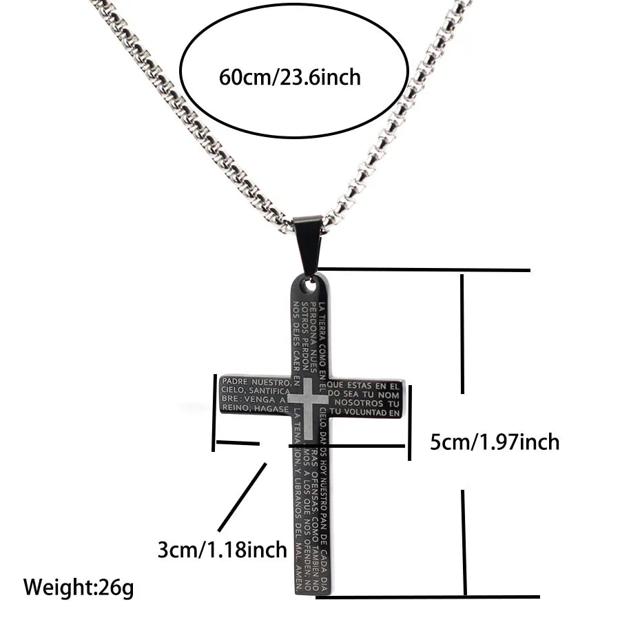 Classic Stainless Steel Cross Necklace for Men – 24-Inch Long Pendant, Hip-Hop Rock Style - Image 4
