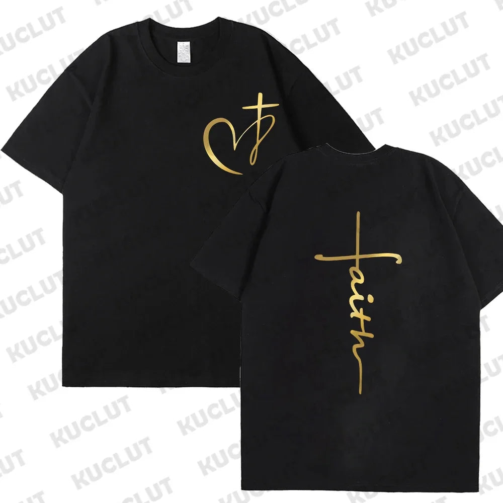 Heart Cross Print Christian T-Shirt – Men’s Oversized Faith Tee for Summer - Image 13