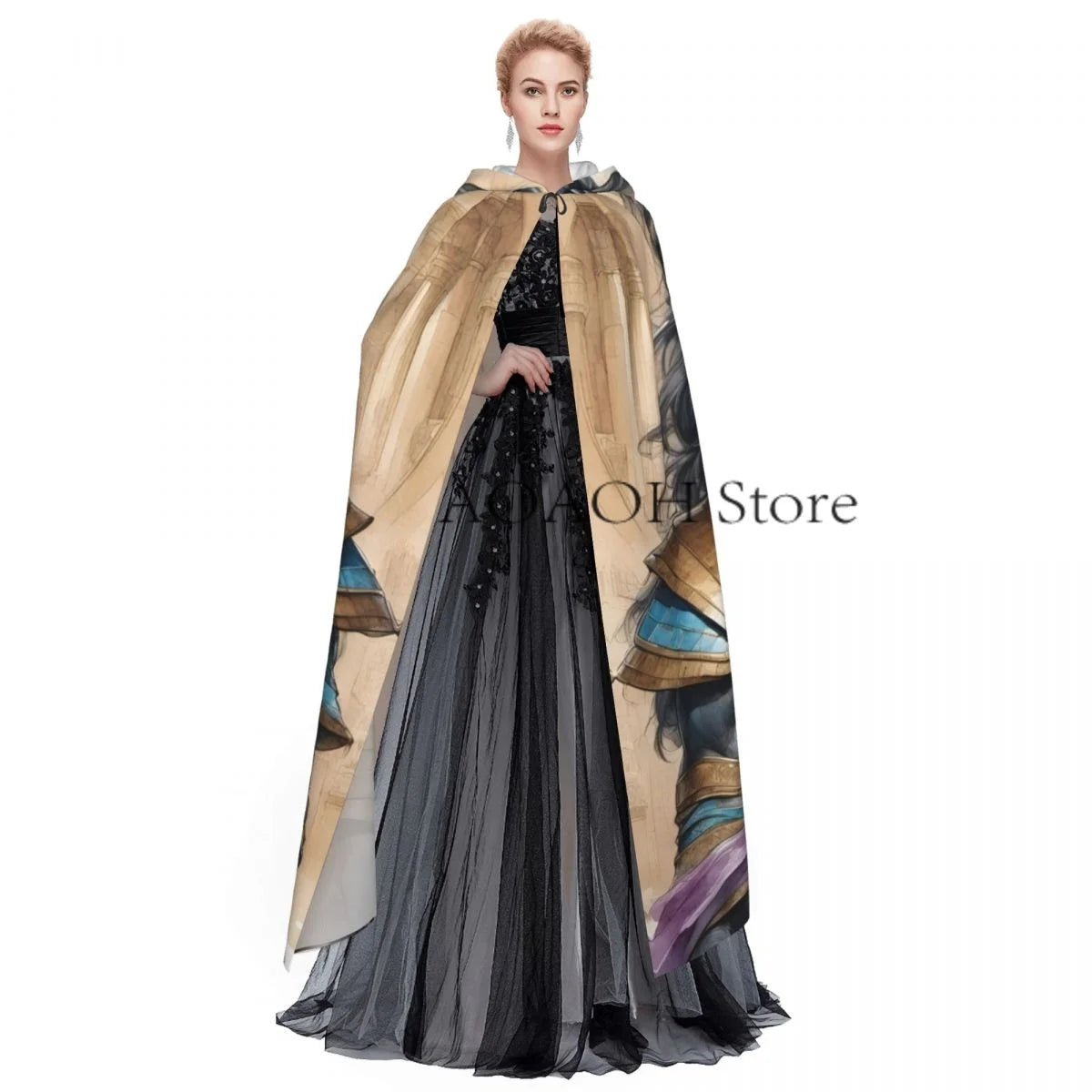 Egyptian God Anubis Hooded Cloak – Witch Cape Cosplay Costume for Adults - Image 3