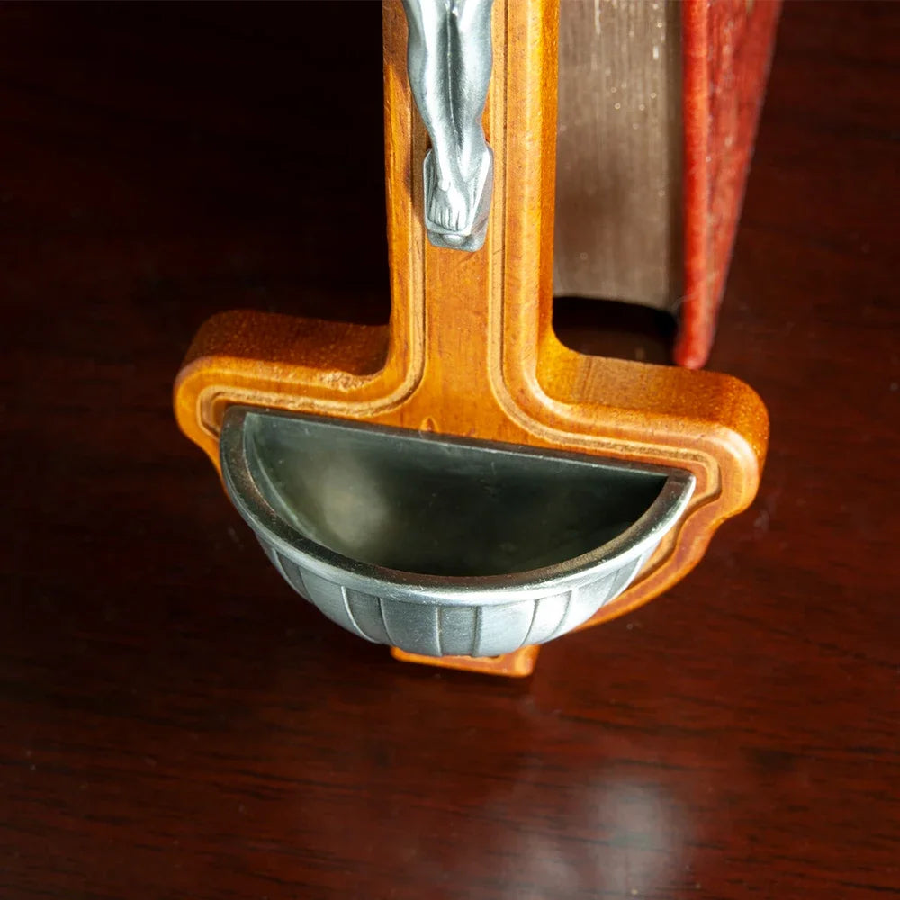 Catholic Wooden Cross with Holy Water Holder - Image 6