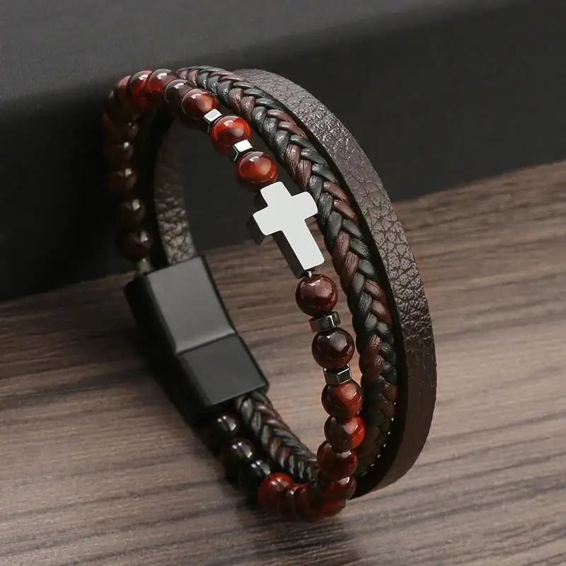 Fashion Cross Pendant MultiLayer Leather Bracelet for Men Women Classic Christian Prayer Christmas New Year Gift - Image 16