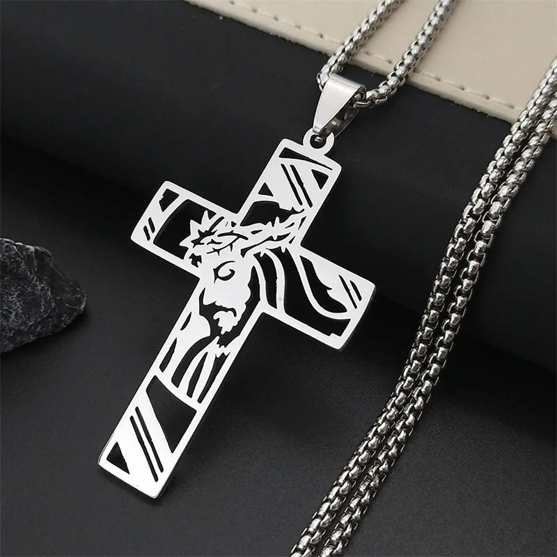 Hip Hop Punk Crown of Thorns Jesus Cross Necklace - Image 5
