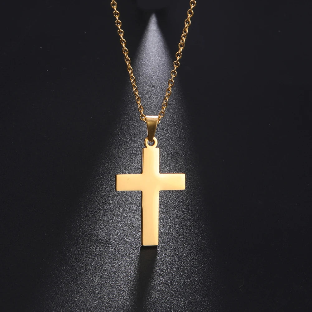 Amaxer Cross Pendant Choker Necklace – Gold Stainless Steel Religious Jewelry Gift