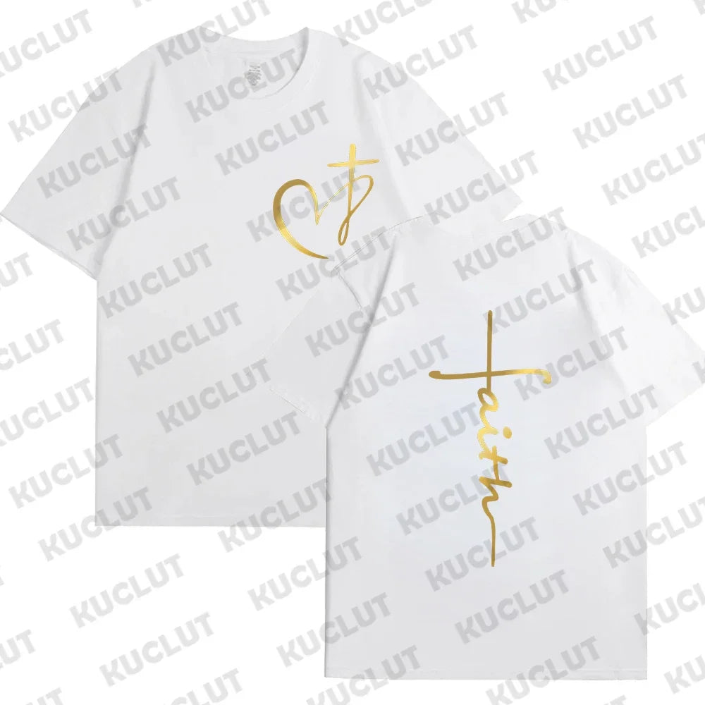 Heart Cross Print Christian T-Shirt – Men’s Oversized Faith Tee for Summer - Image 9