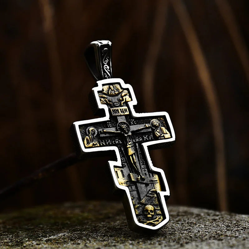 Jesus Cross Men's Stainless Steel Crucifix Necklace – Eastern Orthodox Pendant Jewelry (BP8-515) - Image 19