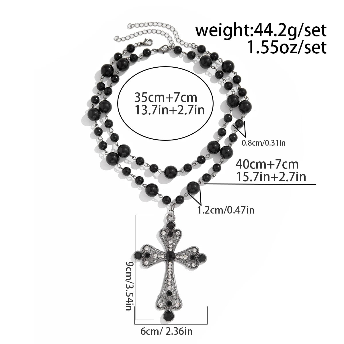 IngeSight.Z Elegant Pearl Cross Choker Necklace – Goth‑Chic 2‑in‑1 Statement Piece - Image 3
