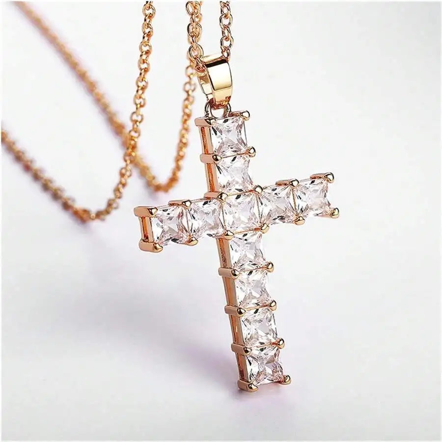 New Fashion Multi-Color Crystal Jesus Cross Pendant Necklace - Image 3