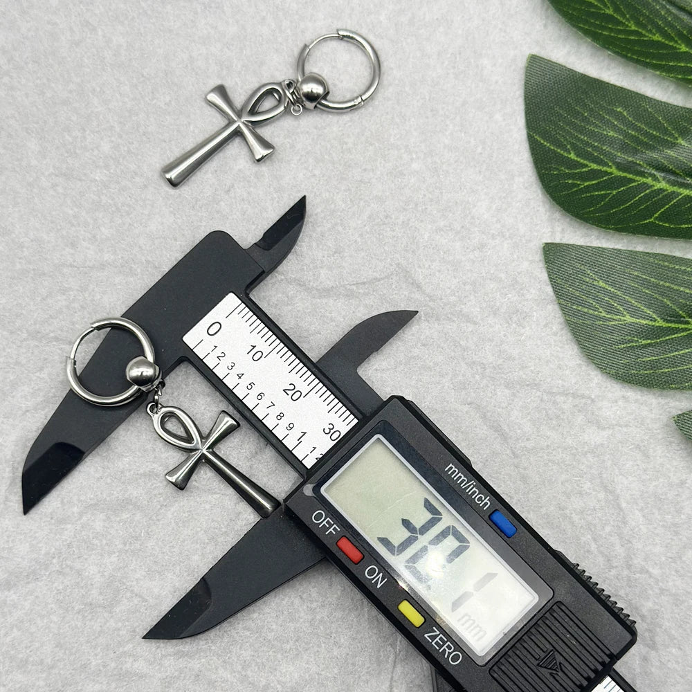 Egyptian Ankh Cross Drop Earrings – Key of Life Stainless Steel Hoops for Men & Women - Image 4