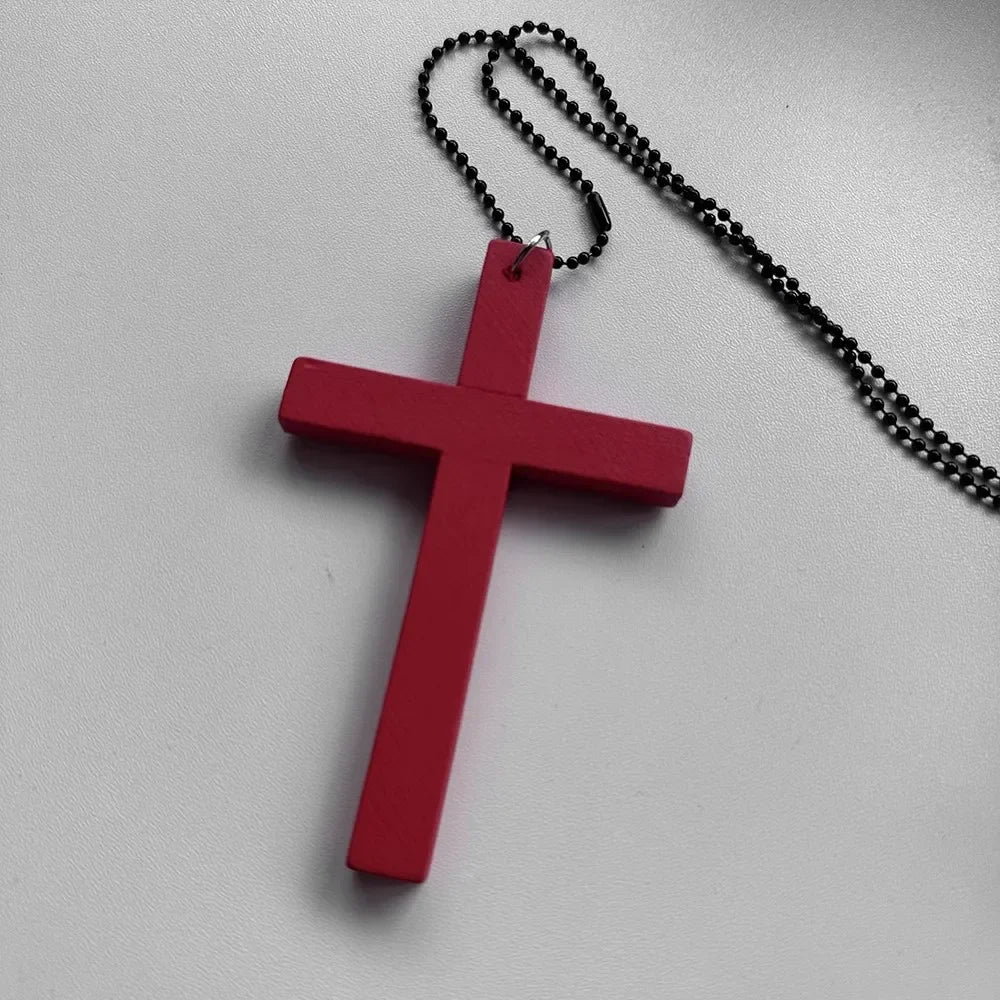 New Gothic Cool Y2K Wood Cross Pendants Necklaces Unisex Black White Red Hip Hop Charm Chain Choker Necklace Fashion Jewelry - Image 9