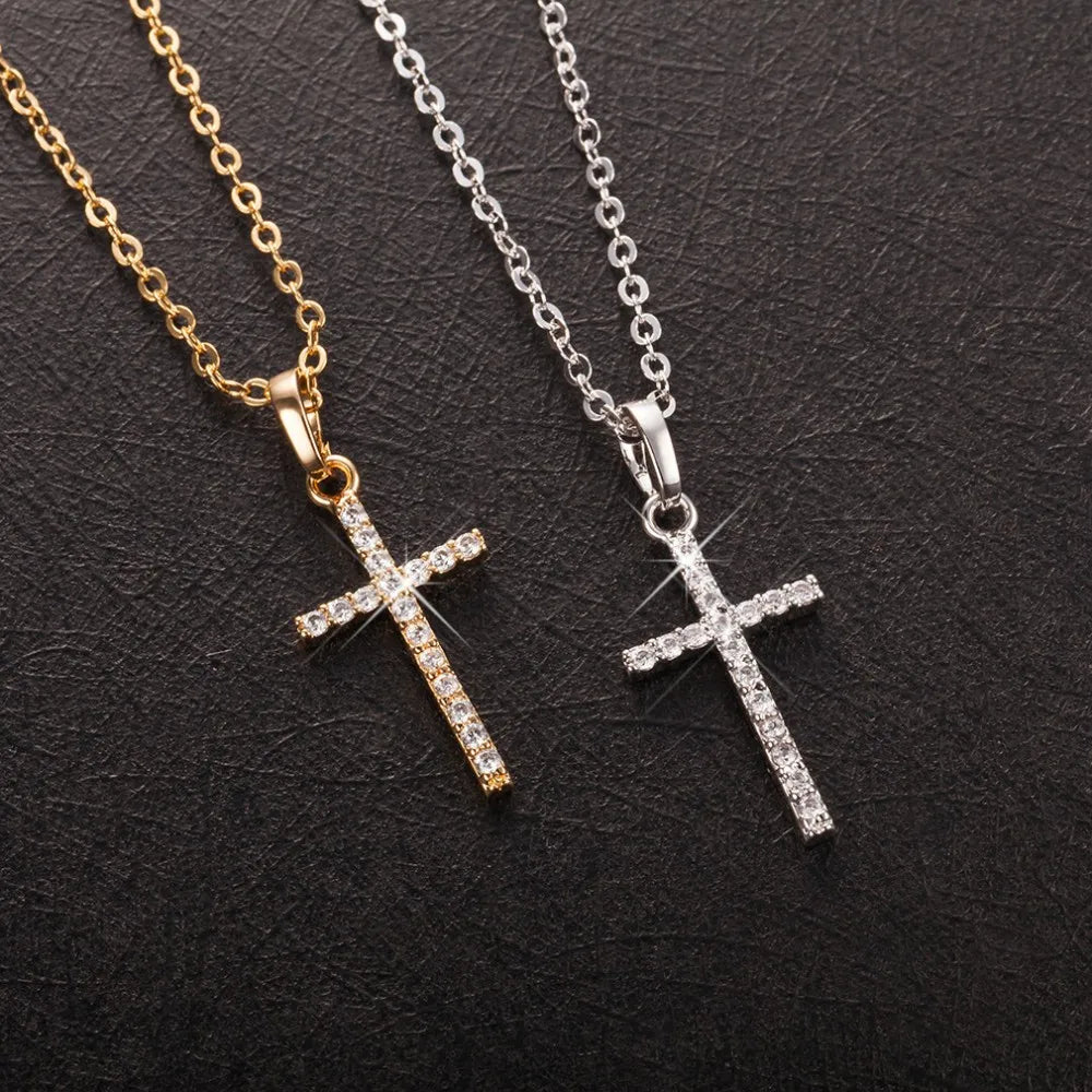 Cross Pendant Rhinestone Inlay Adjustable Necklace - Image 3
