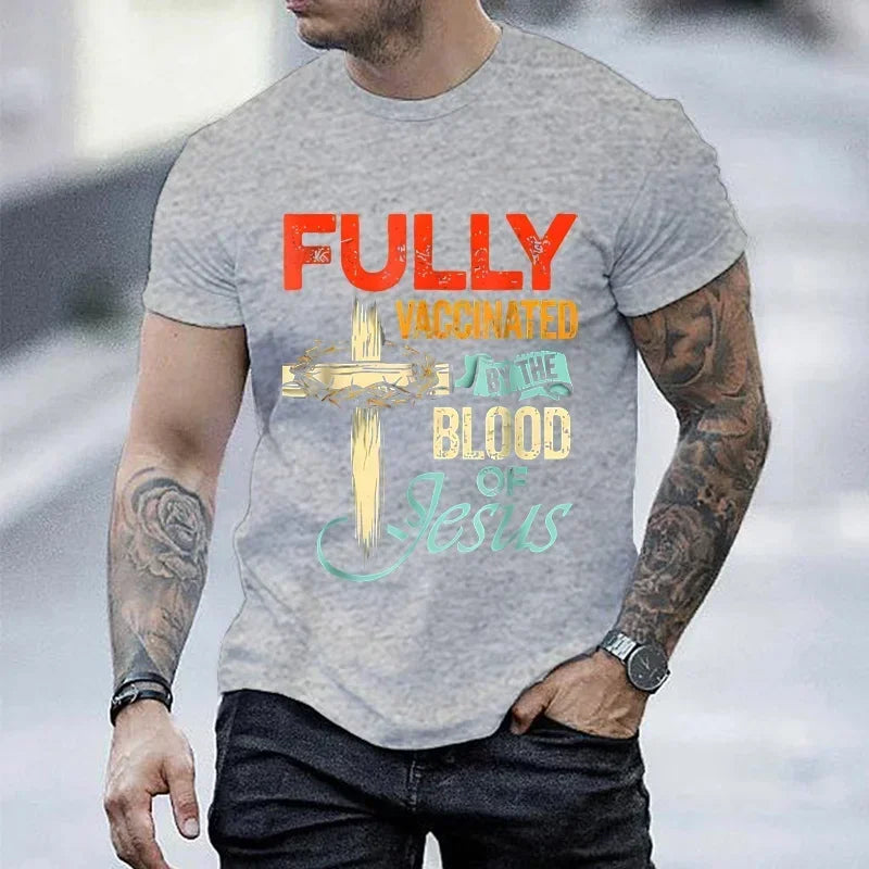 "Fully Vaccinated by the Blood of Jesus" T-Shirt – Funny Christian Streetwear for Men - Image 5